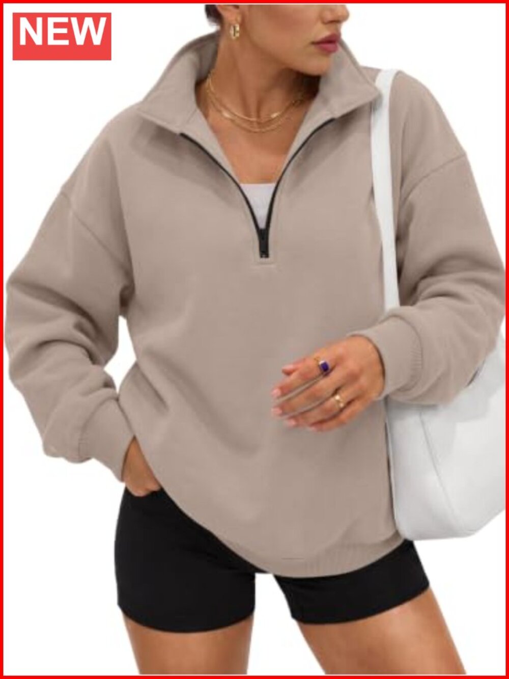 Oversized Half Zip Fleece Sweatshirt Pullover Cotton Polyester